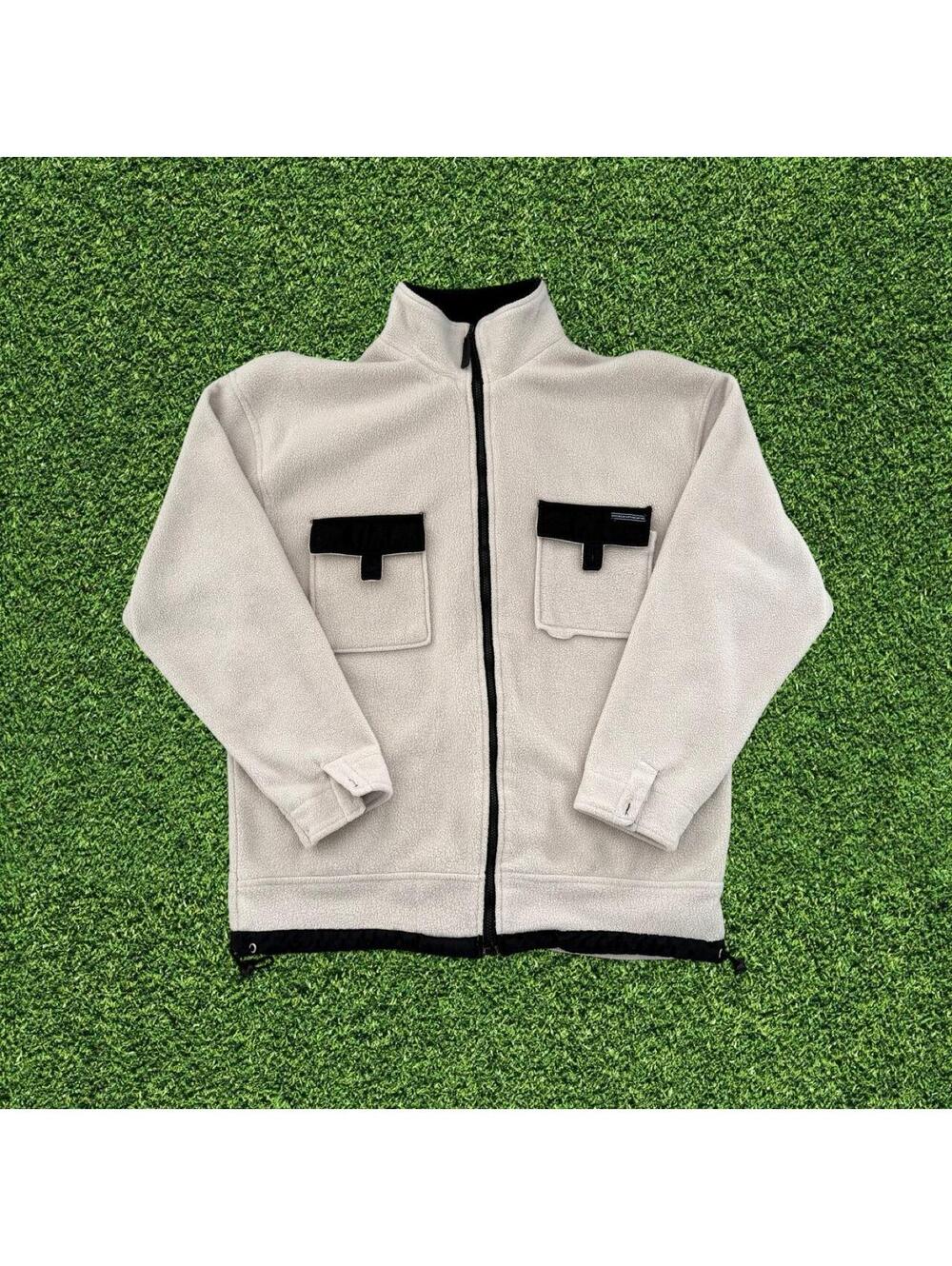 Vintage Ocean Pacific Cream Black Fleece Zip Jacket Size L Patch